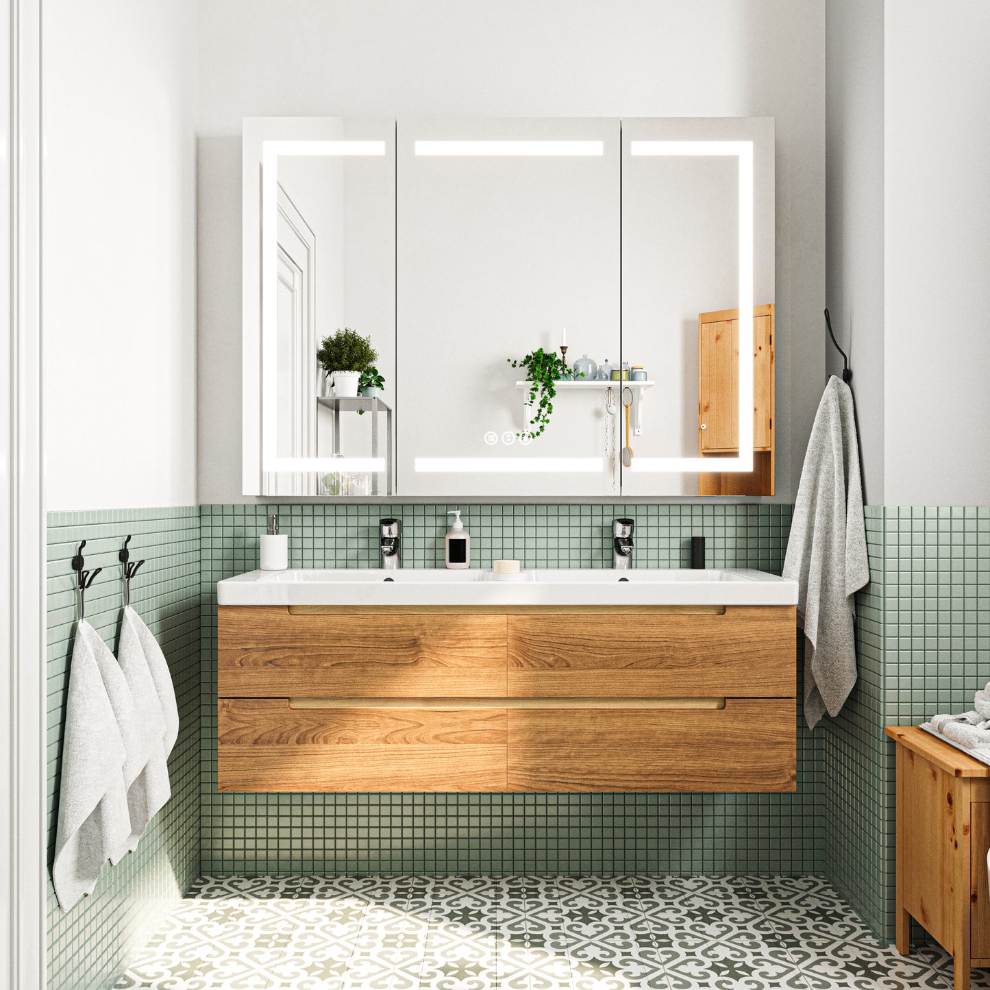 Waterpar® 48 in. W x 36 in. H Rectangular LED Aluminum Recessed/Surface Mount Medicine Cabinet with Mirror