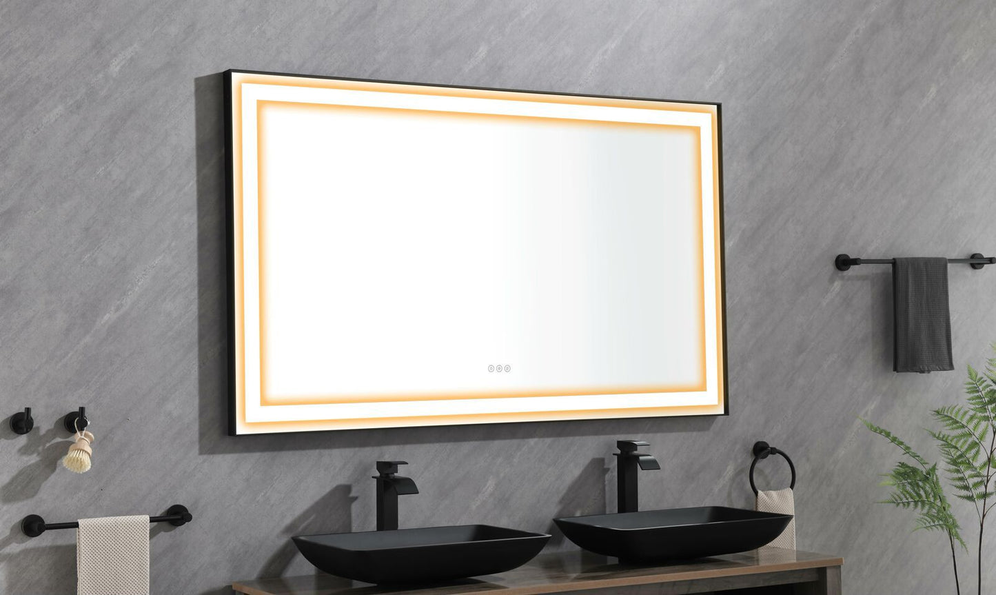 Waterpar® 118 in. W x 36 in. H Rectangular Framed Wall Bathroom Vanity Mirror with Front Light