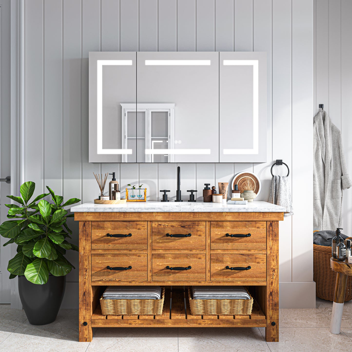 Waterpar® Rectangular LED Black Aluminum Recessed/Surface Mount Black Medicine Cabinet with Mirror