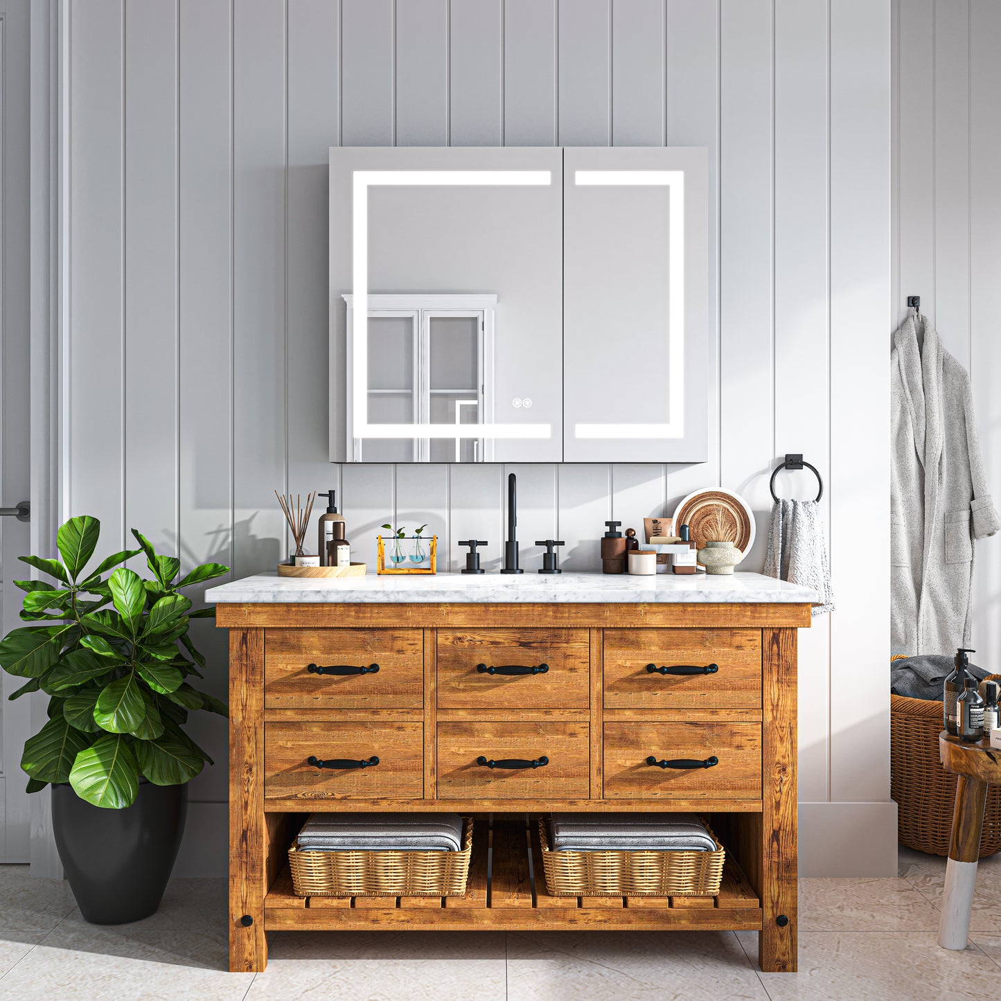 Waterpar® Rectangular LED Black Aluminum Recessed/Surface Mount Black Medicine Cabinet with Mirror