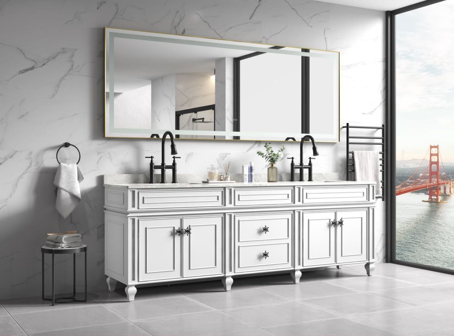 Waterpar® 118 in. W x 36 in. H Rectangular Framed Wall Bathroom Vanity Mirror with Front Light