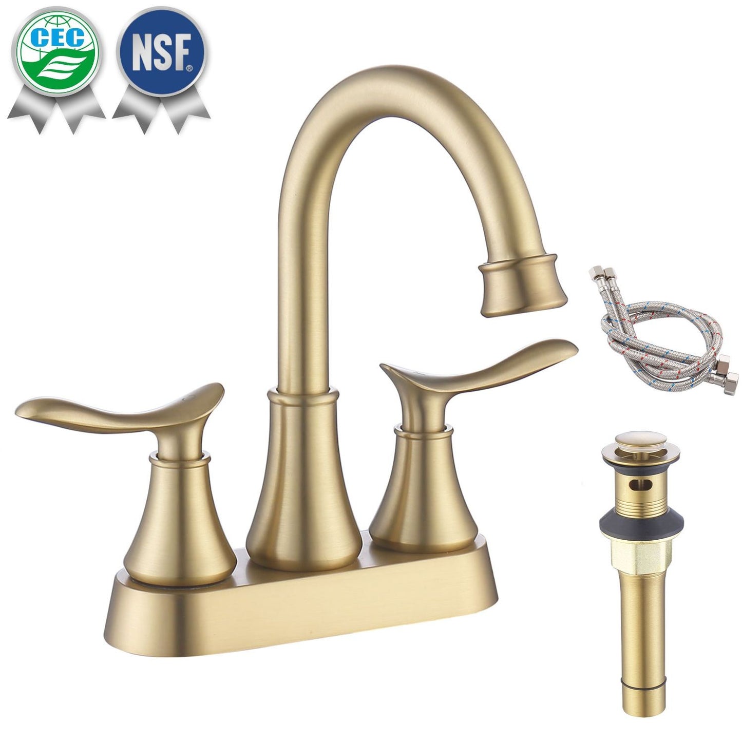 Waterpar®  4 in. Centerset Double Handle High Arc Bathroom Faucet with Pop-up Drain and Supply Hoses