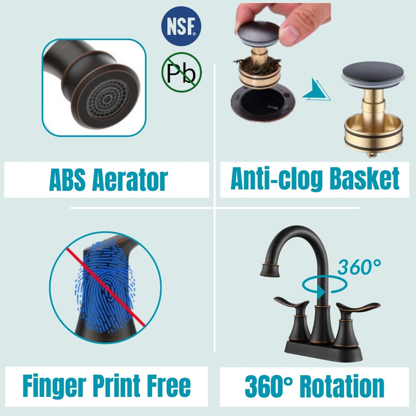 Waterpar®  4 in. Centerset Double Handle High Arc Bathroom Faucet with Pop-up Drain and Supply Hoses