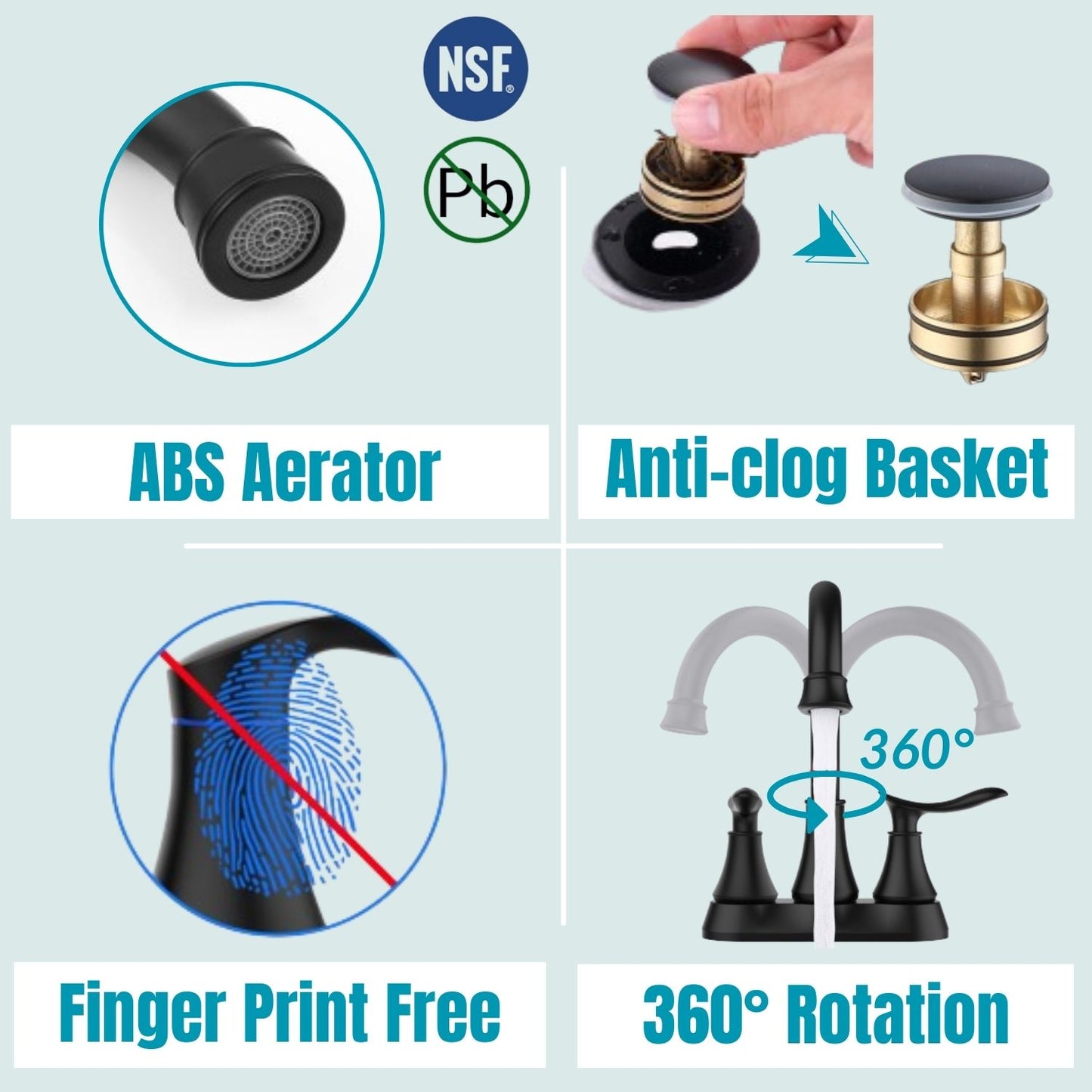 Waterpar®  4 in. Centerset Double Handle Bathroom Faucet with Pop-up Drain and Supply Hoses