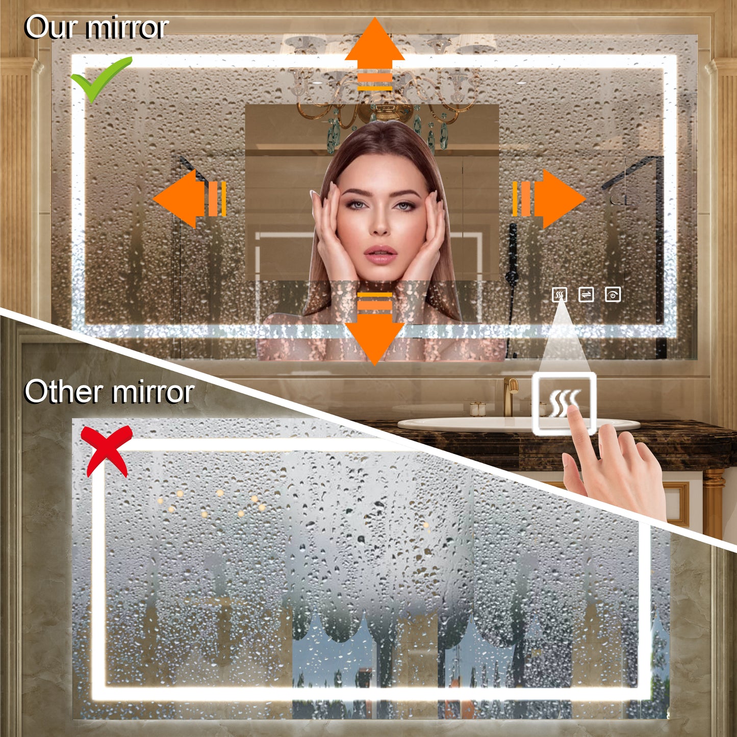 Waterpar® 60 in. W x 28 in. H Rectangular Frameless Anti-Fog LED Wall Bathroom Vanity Mirror with Front Light