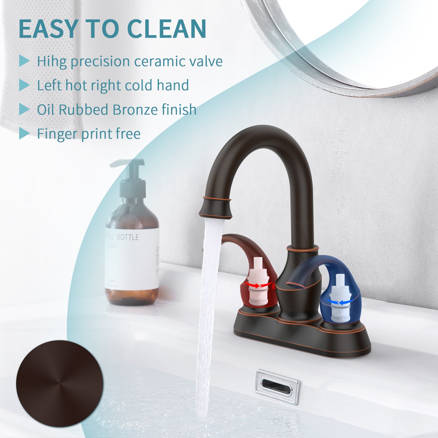 Waterpar® 4 in. Centerset Double Handle Bathroom Faucet with Pop-Up Drain and Supply Hoses