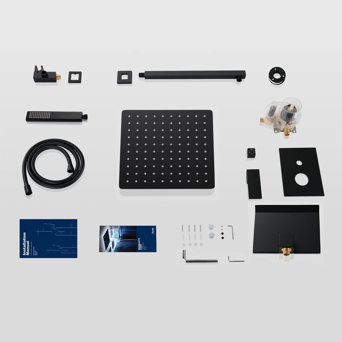 Waterpar®  1-Spray Square Shower System Fixed Shower Head and Tub Faucet with Hand Shower in Matte Black (Valve Included)