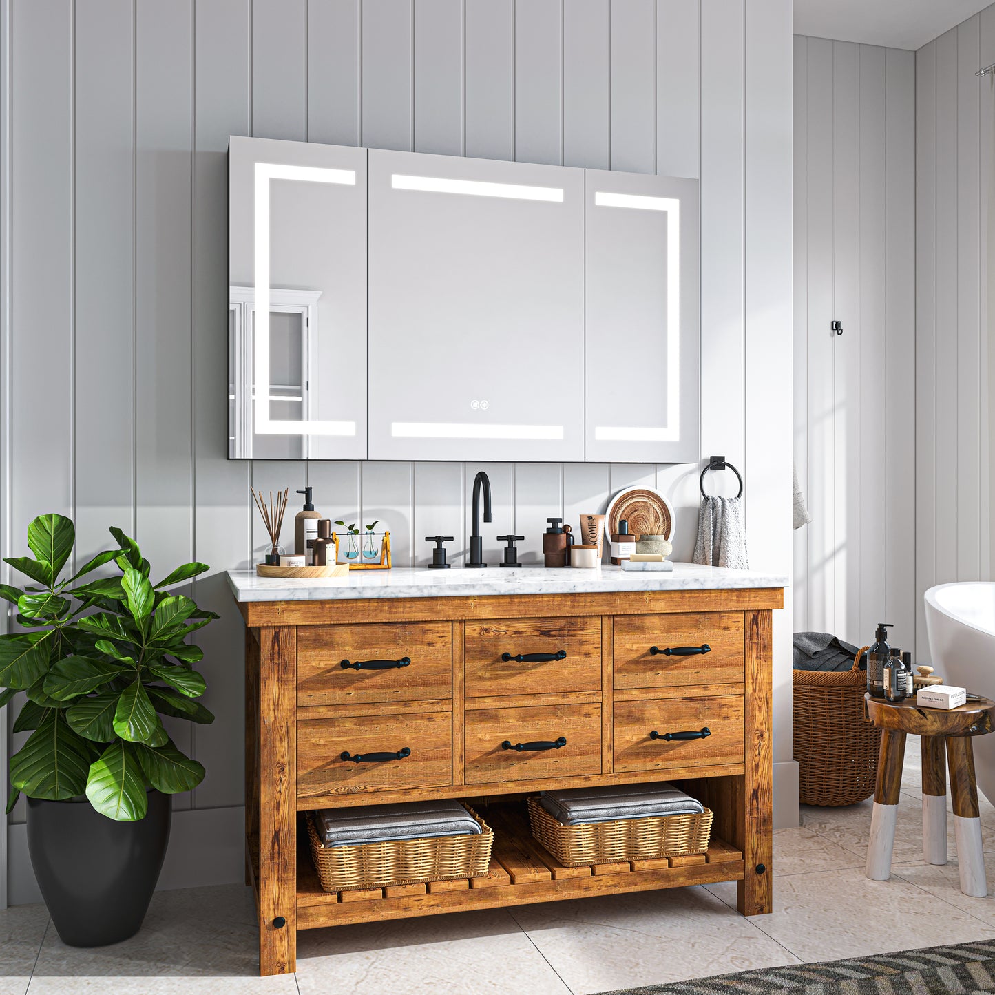 Waterpar® Rectangular LED Black Aluminum Recessed/Surface Mount Black Medicine Cabinet with Mirror