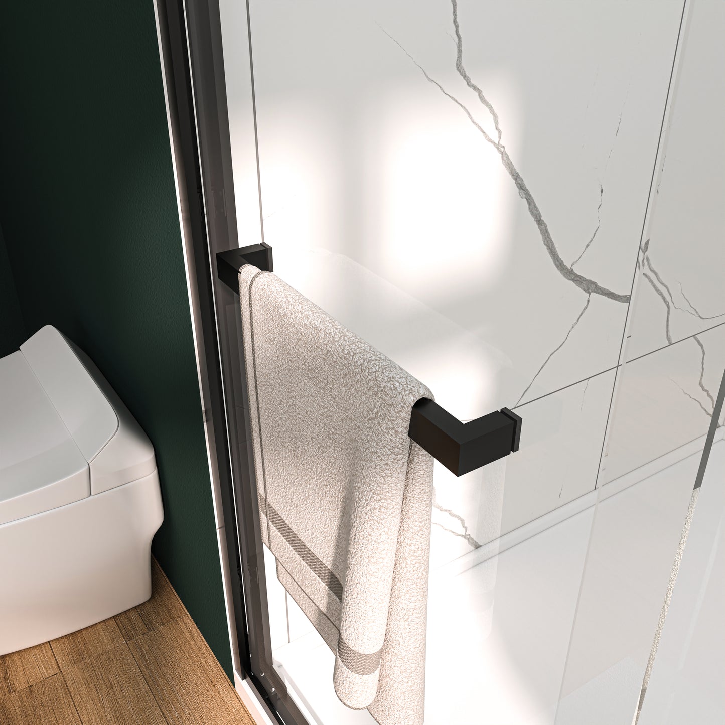 Waterpar® 56-60 in. W x 76 in. H Sliding Semi-Frameless Shower Door with Double Handle