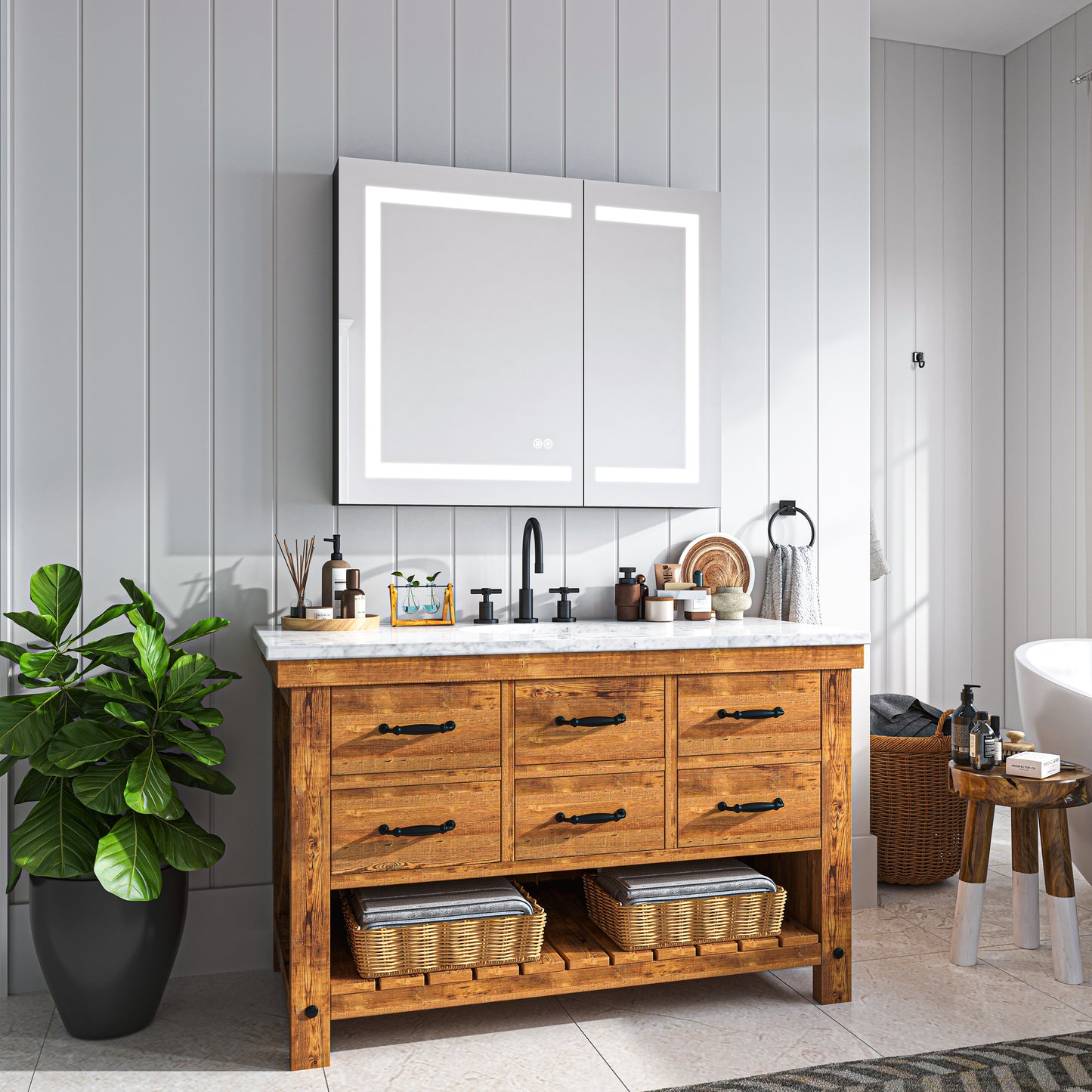 Waterpar® Rectangular LED Black Aluminum Recessed/Surface Mount Black Medicine Cabinet with Mirror