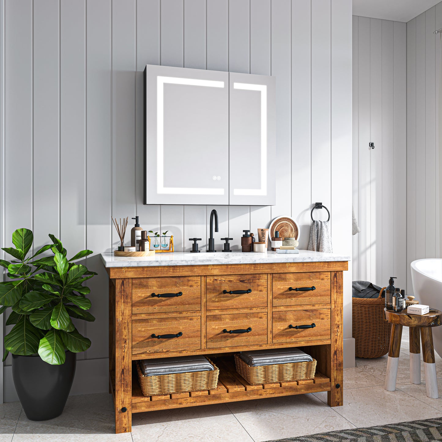 Waterpar® Rectangular LED Black Aluminum Recessed/Surface Mount Black Medicine Cabinet with Mirror