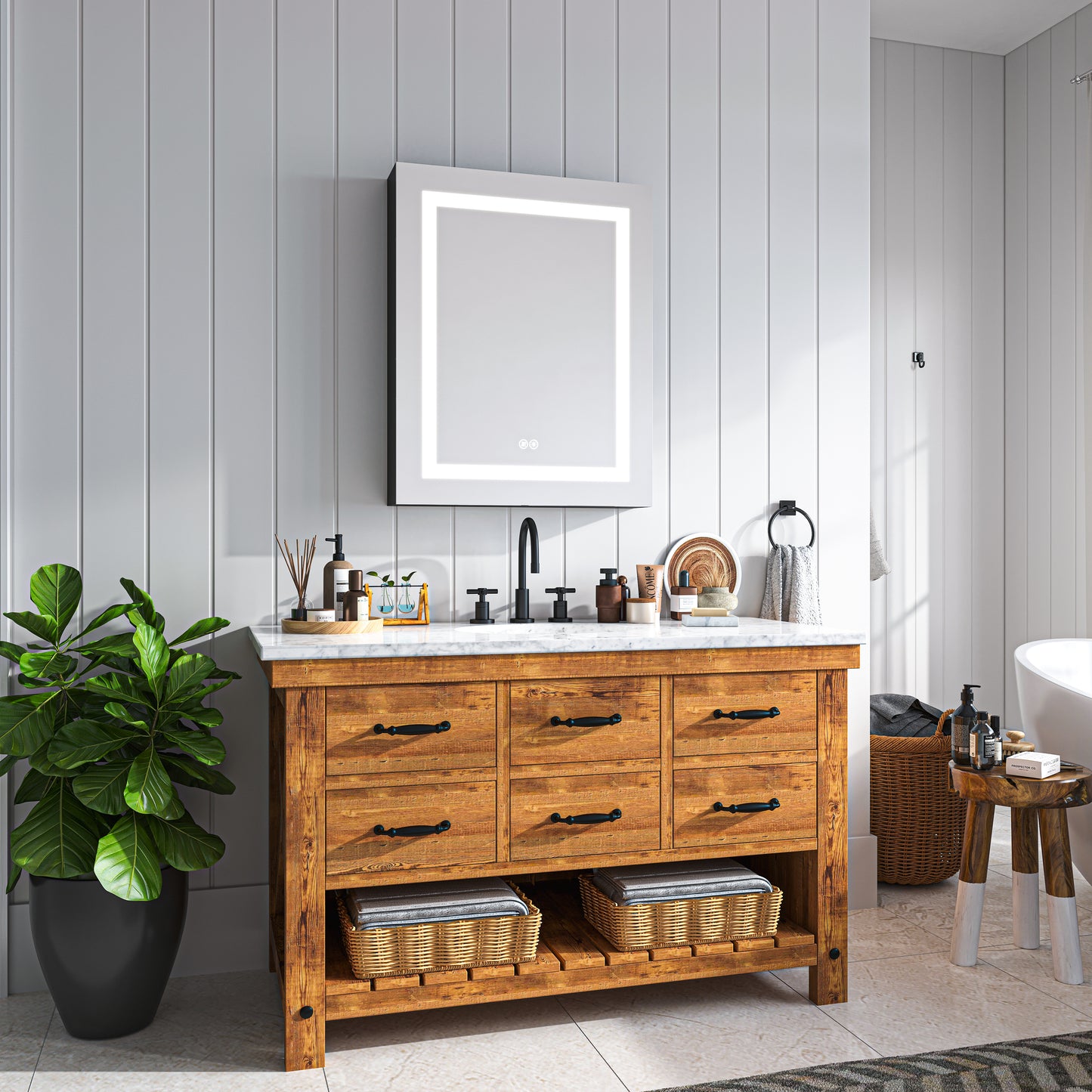 Waterpar® Rectangular LED Black Aluminum Recessed/Surface Mount Black Medicine Cabinet with Mirror