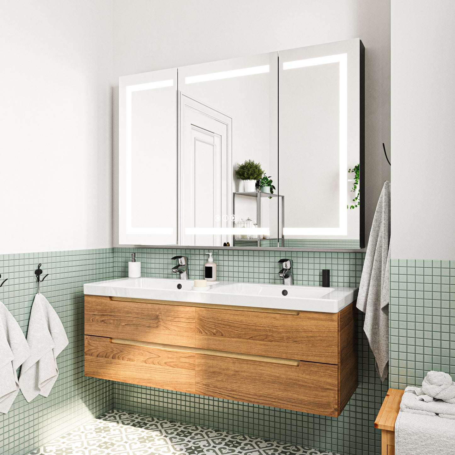 Waterpar® 48 in. W x 36 in. H Rectangular LED Aluminum Recessed/Surface Mount Medicine Cabinet with Mirror