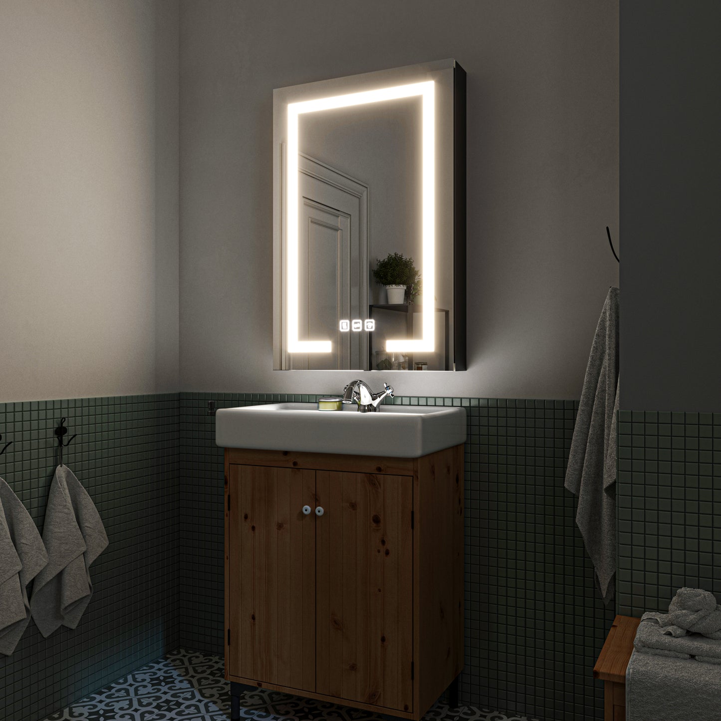 Waterpar® 24 in. W x 36 in. H Rectangular LED Aluminum Recessed/Surface Mount Medicine Cabinet with Mirror