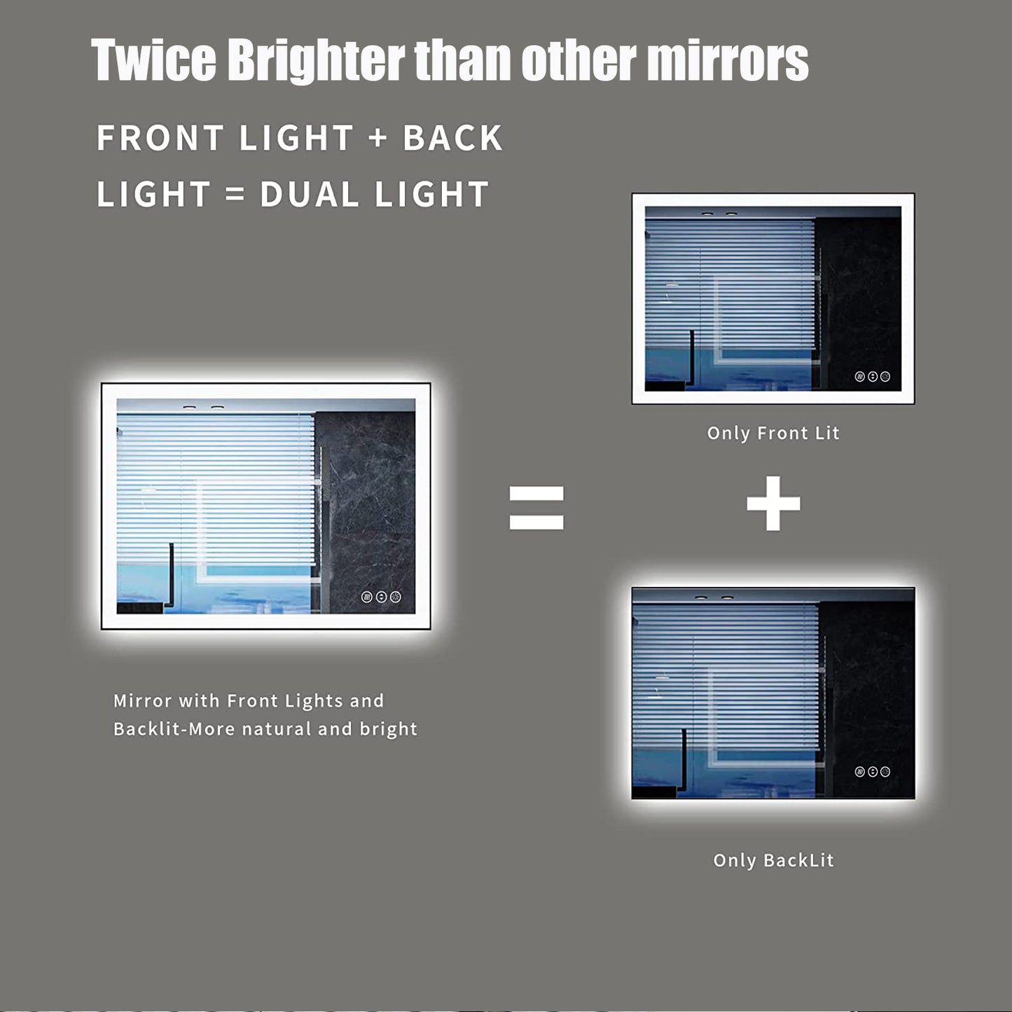 Waterpar® 48 in. W x 32 in. H Rectangular Framed Anti-Fog LED Wall Bathroom Vanity Mirror in Black with Backlit and Front Light