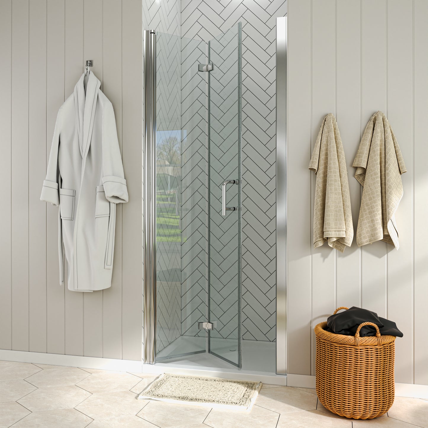 Waterpar® Bi-Fold Frameless Shower Doors in Chrome with Clear Glass