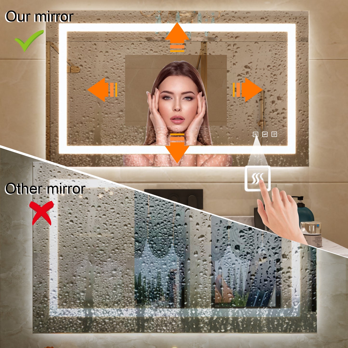 Waterpar® 40 in. W x 32 in. H LED Rectangular Frameless Anti-Fog Bathroom Mirror Front Light