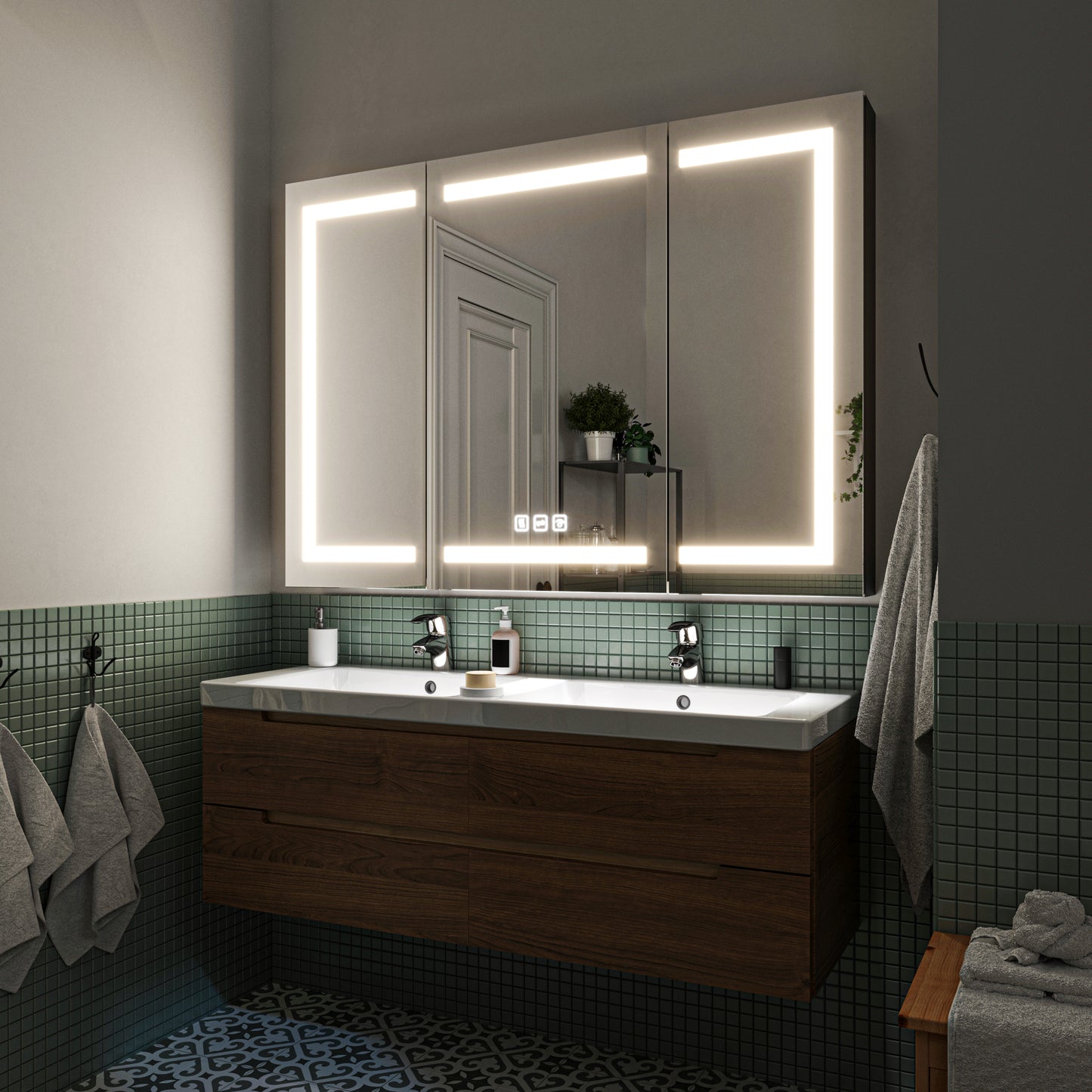 Waterpar® 48 in. W x 36 in. H Rectangular LED Aluminum Recessed/Surface Mount Medicine Cabinet with Mirror