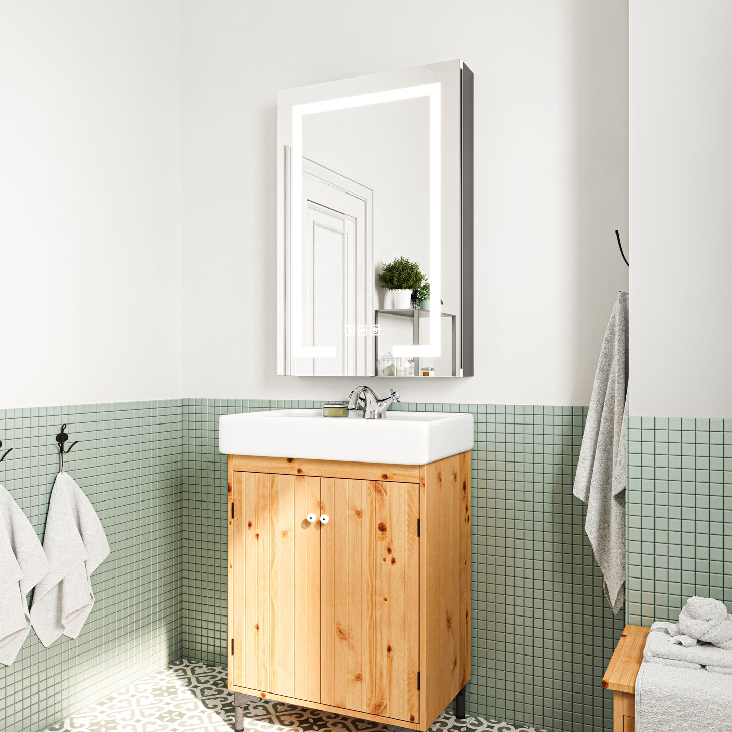 Waterpar® 24 in. W x 36 in. H Rectangular LED Aluminum Recessed/Surface Mount Medicine Cabinet with Mirror