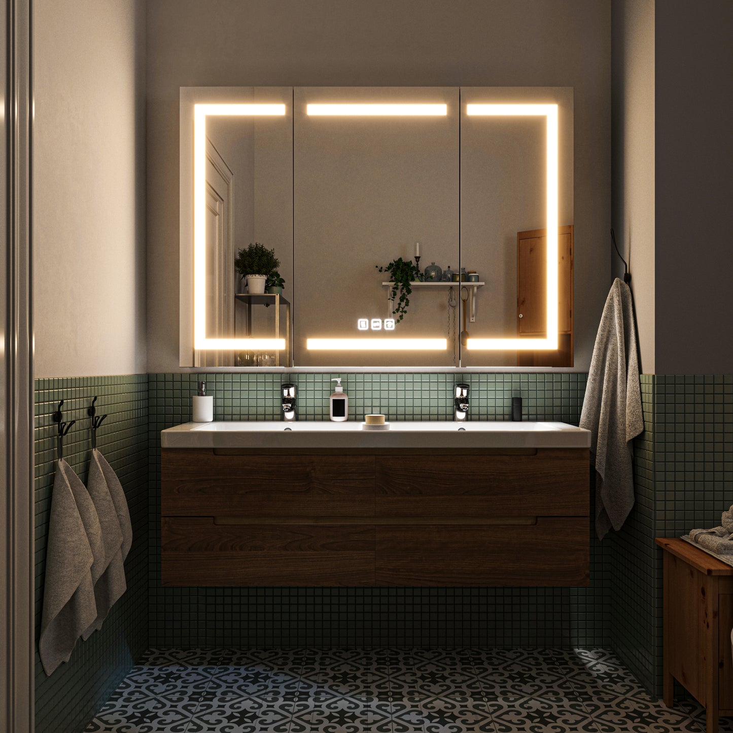 Waterpar® 48 in. W x 36 in. H Rectangular LED Aluminum Recessed/Surface Mount Medicine Cabinet with Mirror