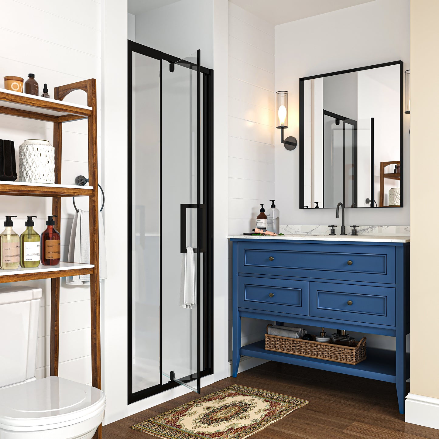 Waterper® 28 in. to 32 in. W x 72 in. H Framed Pivot Shower Door in Black with Clear Glass