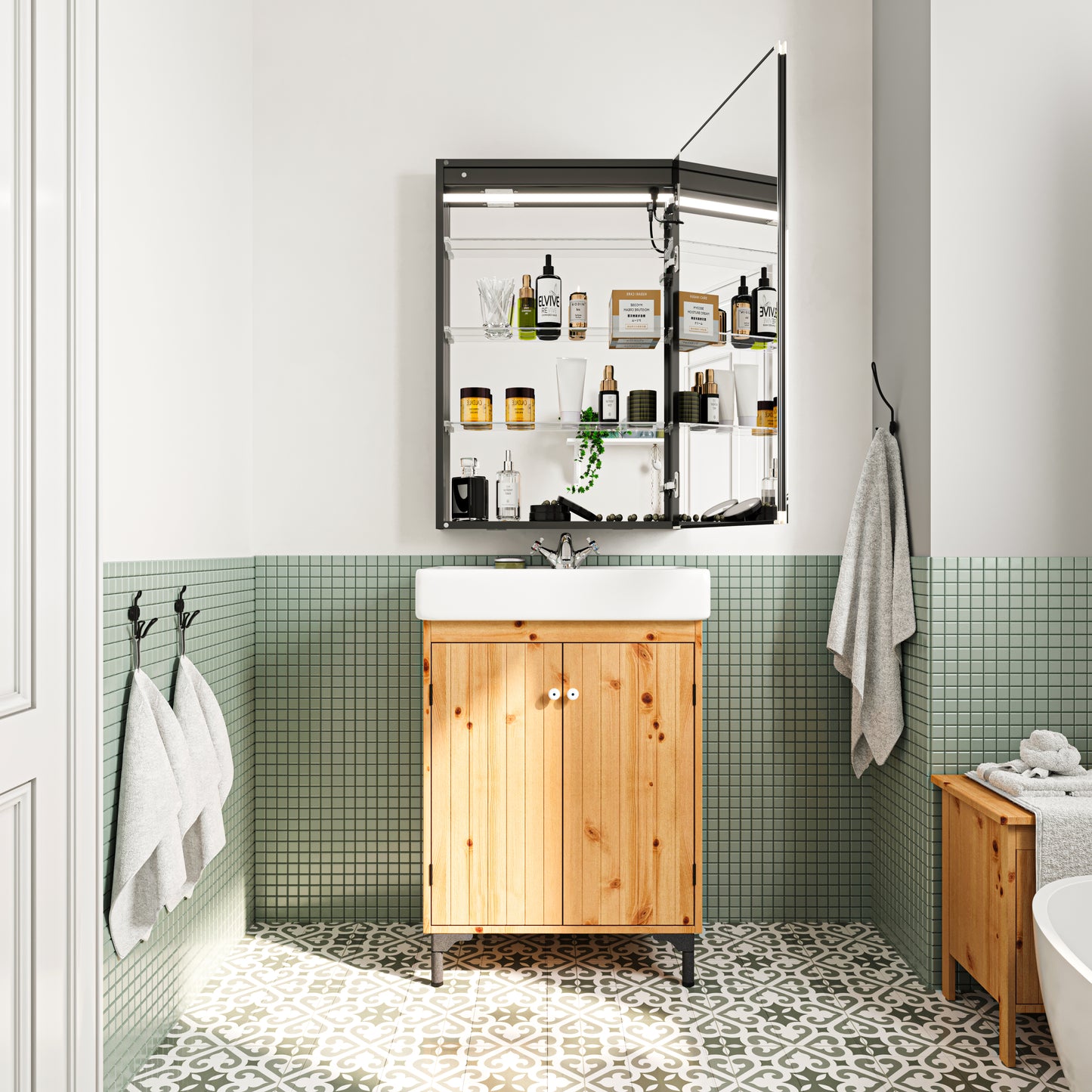 Waterpar® 24 in. W x 36 in. H Rectangular LED Aluminum Recessed/Surface Mount Medicine Cabinet with Mirror