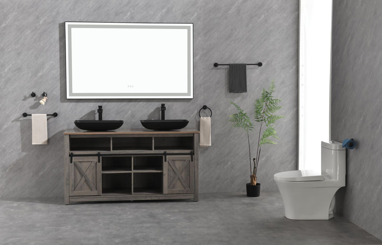 Waterpar® 118 in. W x 36 in. H Rectangular Framed Wall Bathroom Vanity Mirror with Front Light