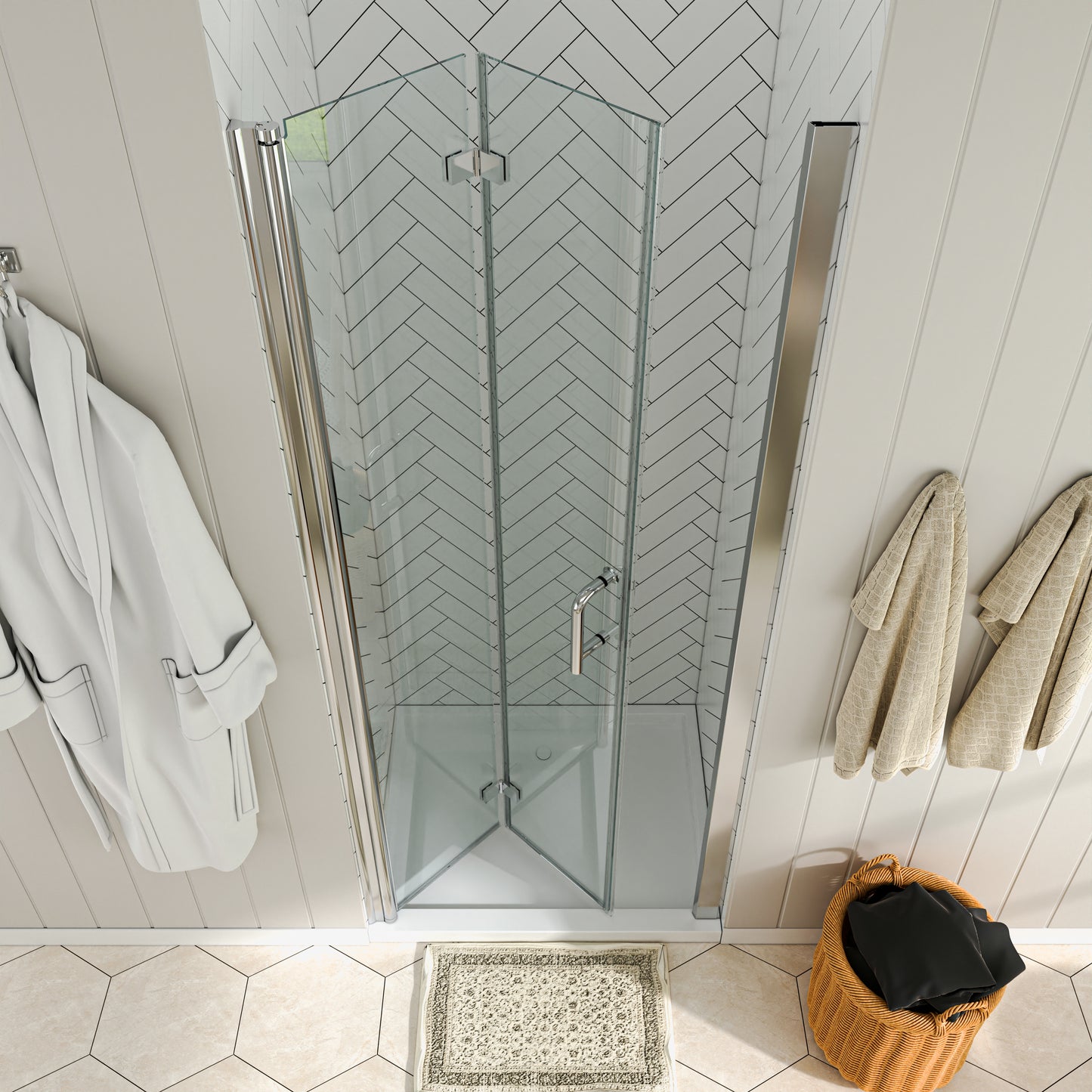 Waterpar® Bi-Fold Frameless Shower Doors in Chrome with Clear Glass