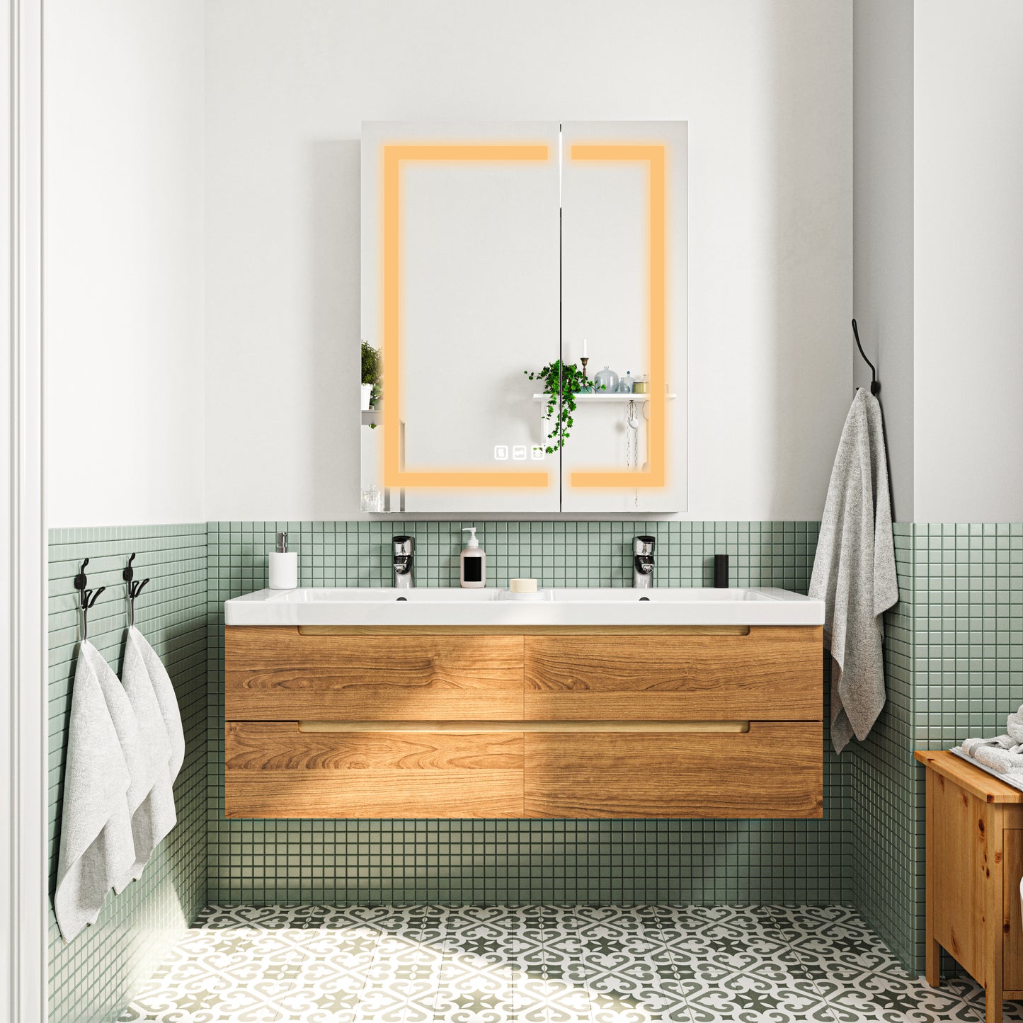 Waterpar® 30 in. W x 36 in. H Rectangular LED Aluminum Recessed/Surface Mount Medicine Cabinet with Mirror