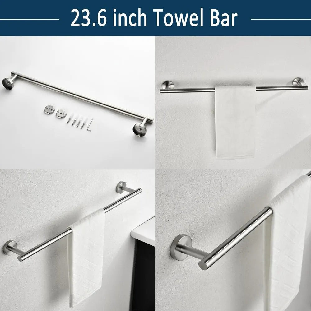 Waterpar®6-Piece Bath Hardware Set, Towel Bar, Toilet Paper Holder, Towel Hook in Brushed Nickel