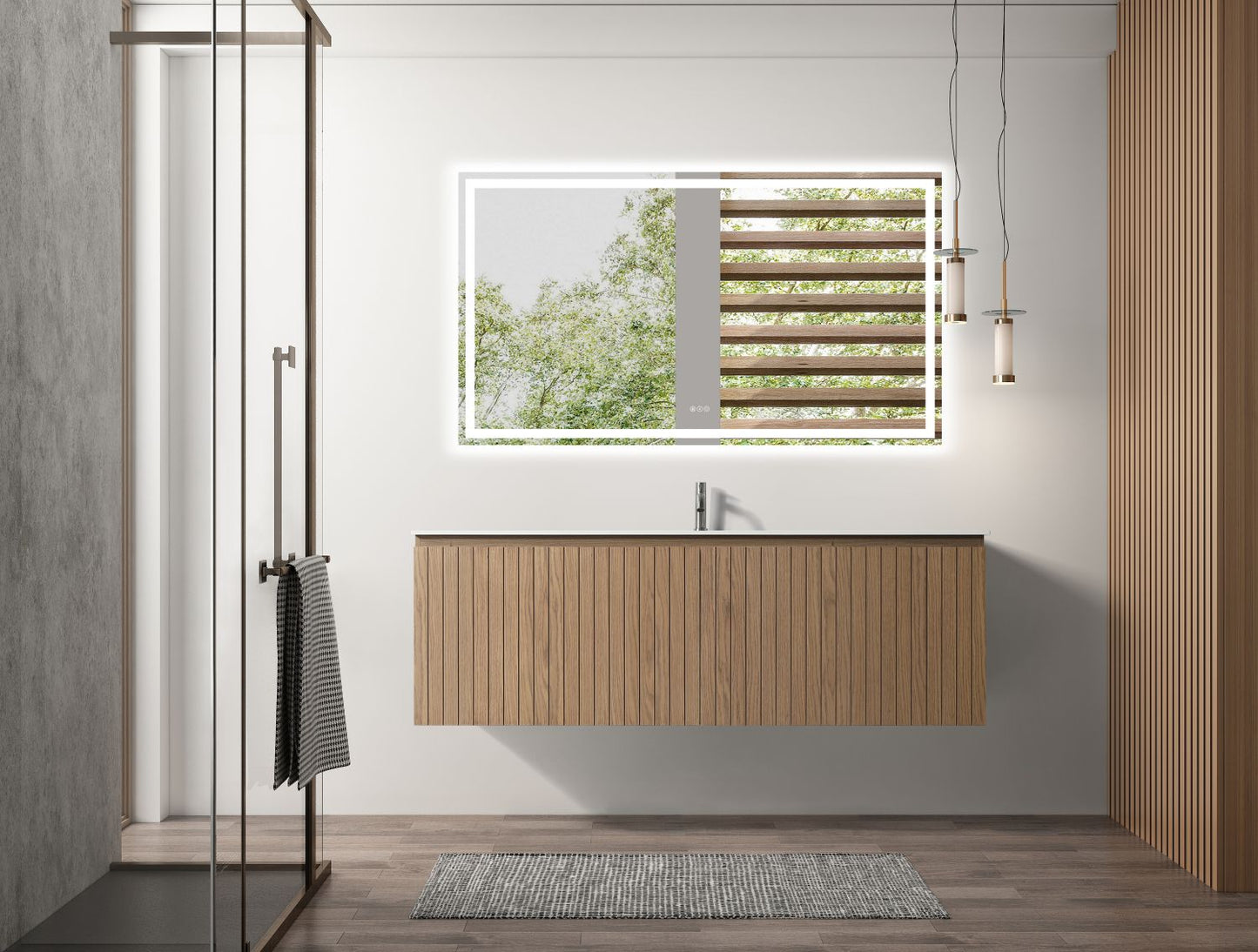 Waterpar® 60 in. L x 19.75 in. W x 20.16 in. H Natural Wood Bathroom Cabinet with White Ceramic Sink