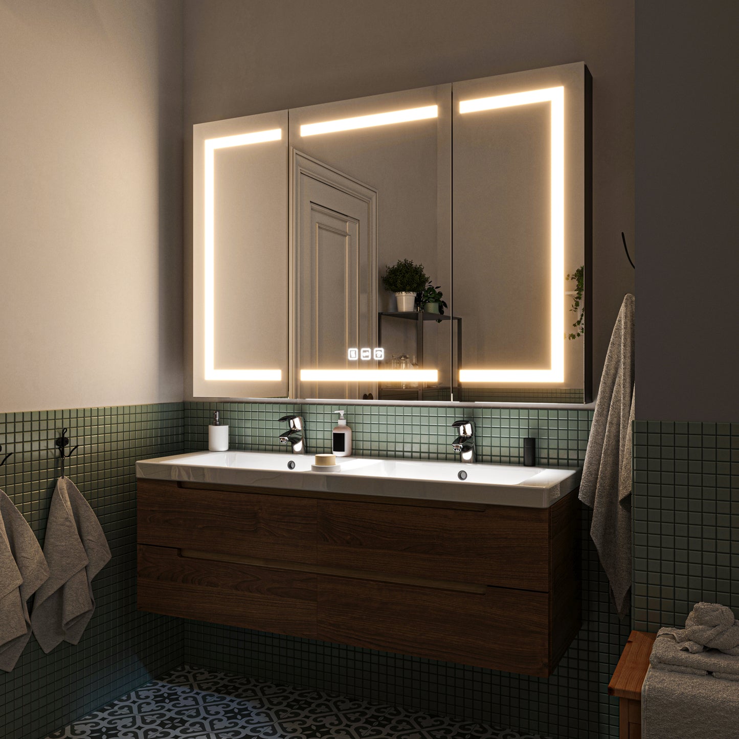 Waterpar® 48 in. W x 36 in. H Rectangular LED Aluminum Recessed/Surface Mount Medicine Cabinet with Mirror