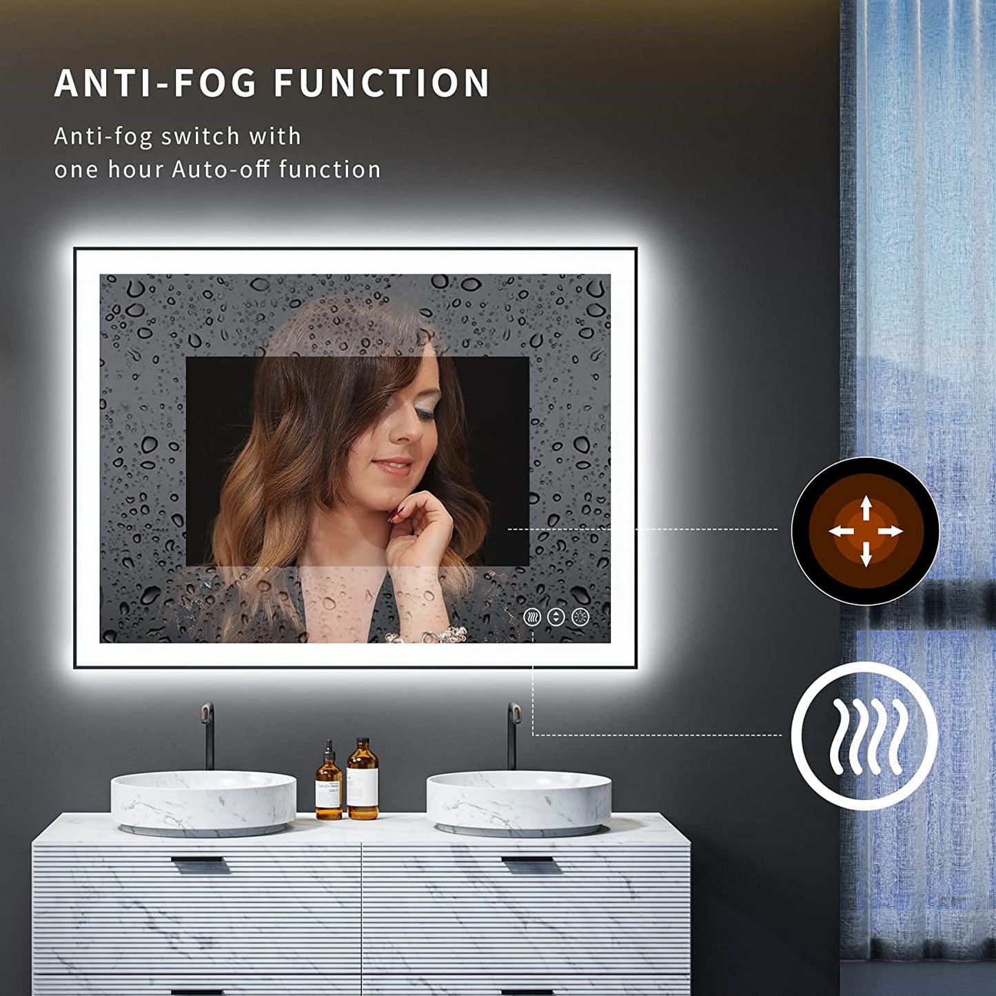 Waterpar® 48 in. W x 32 in. H Rectangular Framed Anti-Fog LED Wall Bathroom Vanity Mirror in Black with Backlit and Front Light