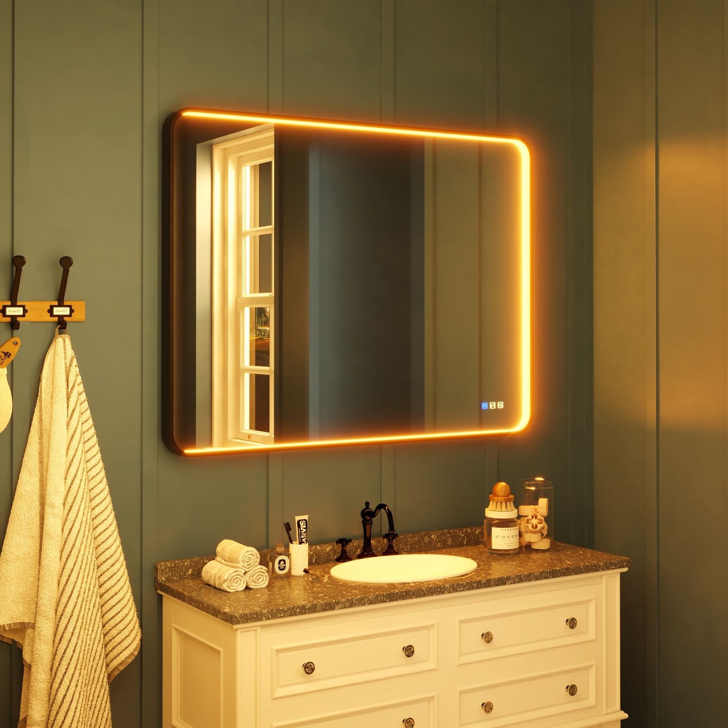 Waterpar® Rectangular Black Framed Anti-Fog LED Wall Bathroom Vanity Mirror with Front Light