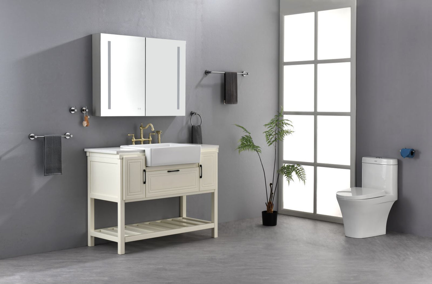 Waterpar® 46 in. W x 36 in. H Rectangular LED Aluminum Recessed/Surface Mount Medicine Cabinet with Mirror