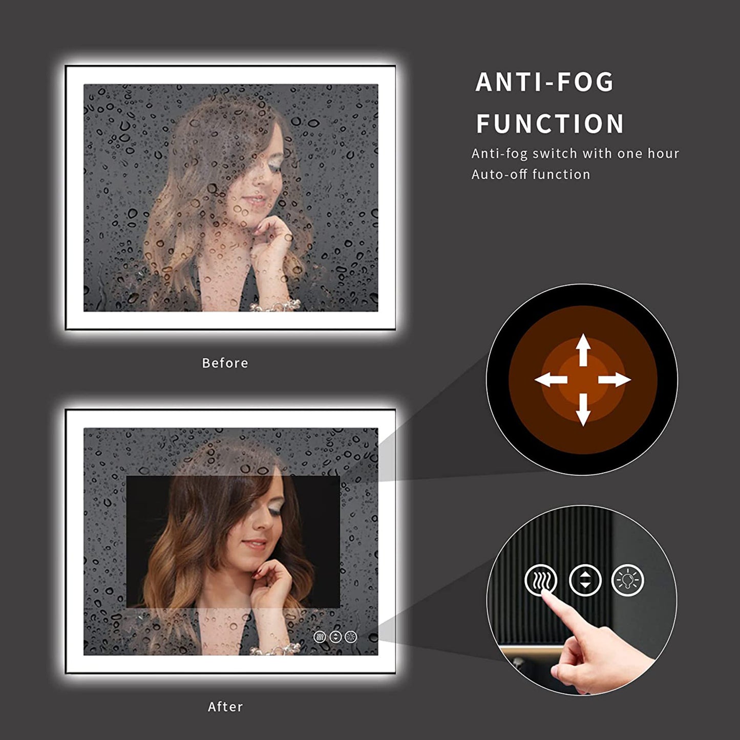 Waterpar® 40 in. W x 24 in. H Rectangular Framed Anti-Fog LED Wall Bathroom Vanity Mirror in Black with Backlit and Front Light