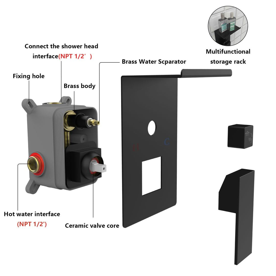 Waterpar®  Wall Mount Fixed and Handheld Shower Head with Storage Rack