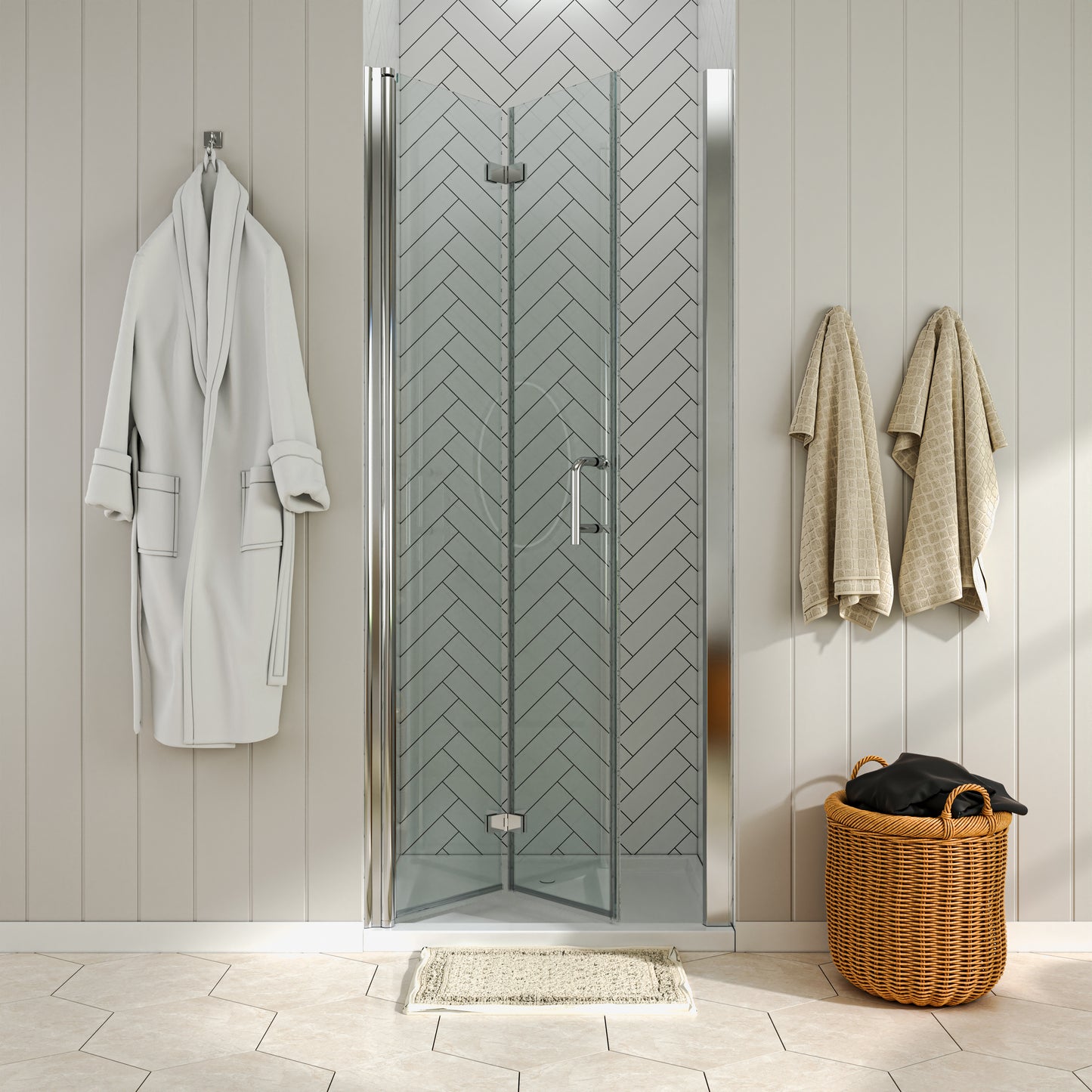 Waterpar® Bi-Fold Frameless Shower Doors in Chrome with Clear Glass