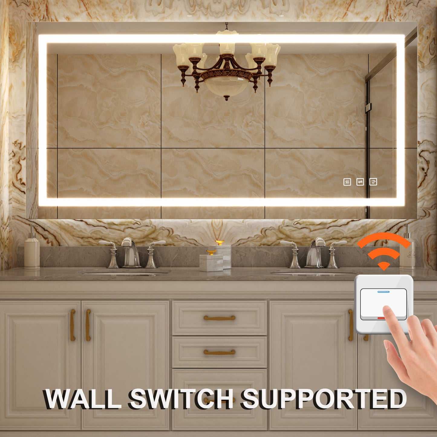 Waterpar® 60 in. W x 28 in. H Rectangular Frameless Anti-Fog LED Wall Bathroom Vanity Mirror with Front Light