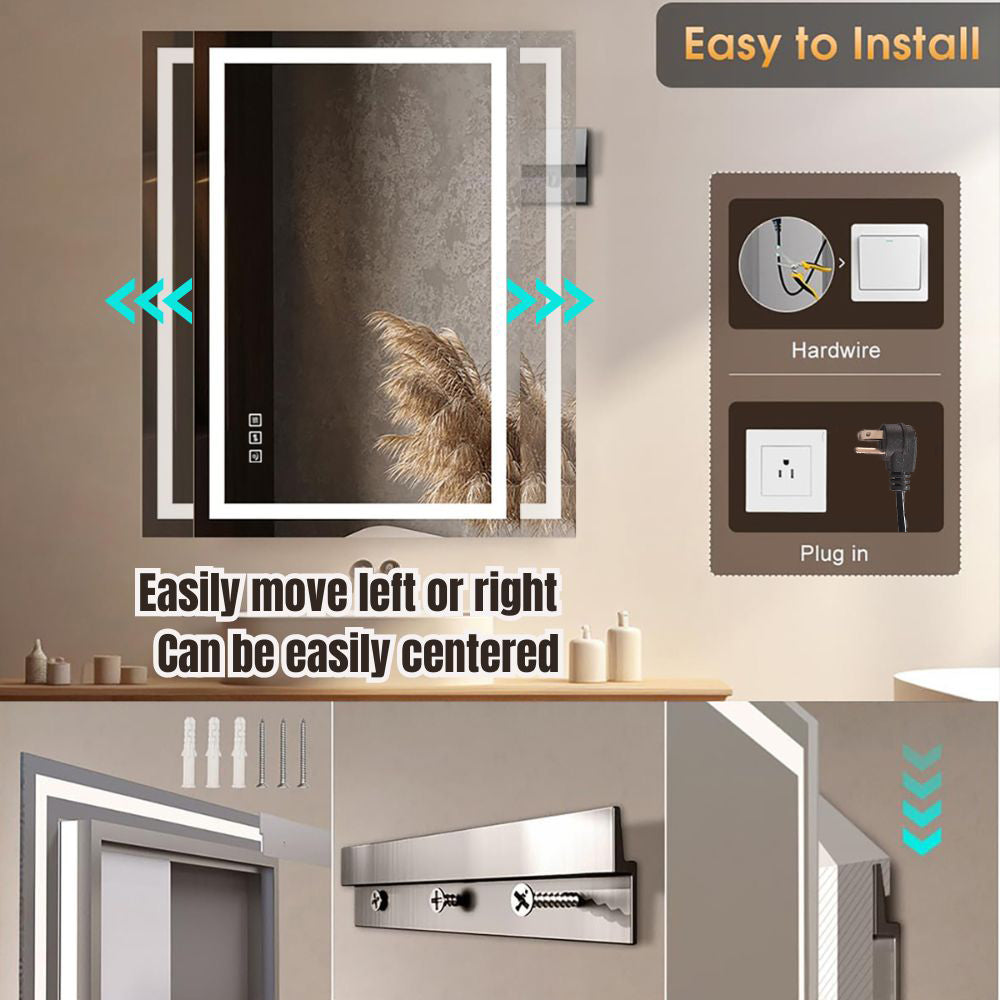 Waterpar® 44 in. W x 36 in. H LED Rectangular Frameless Anti-Fog Bathroom Mirror Front Light & Backlit