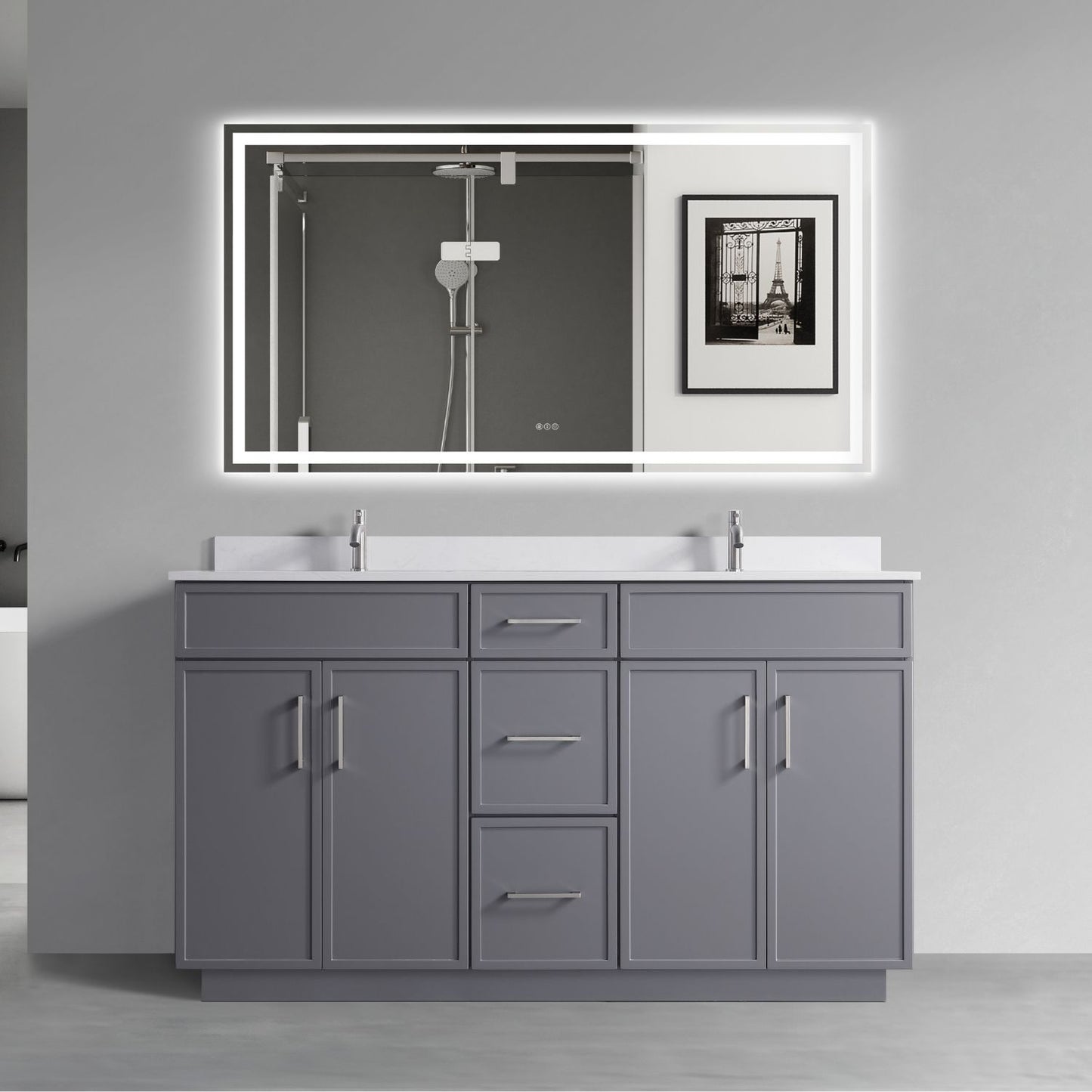 Waterpar® 60 in. L x 22 in. W x 35 in. H Minimalist Bathroom Cabinet with Dual Ceramic Sink