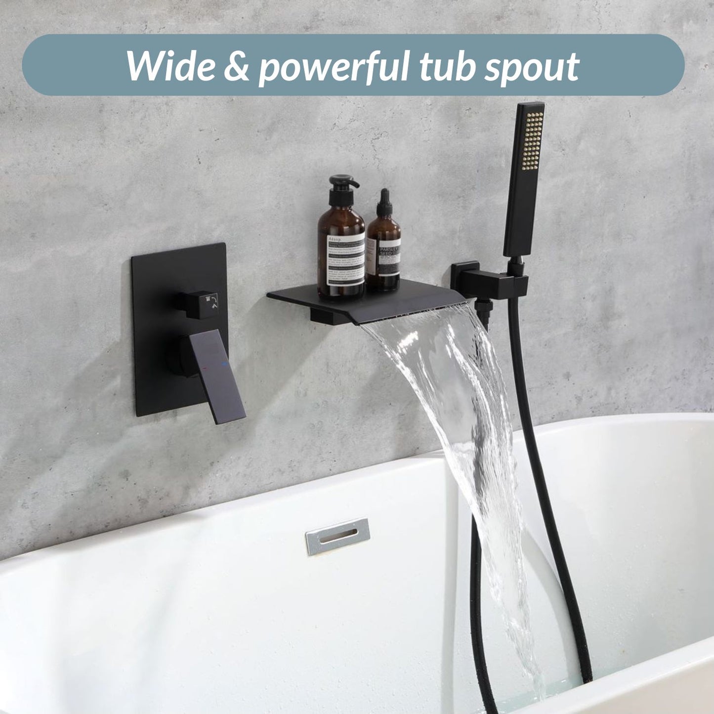 Waterpar®  1-Spray Square Shower System Fixed Shower Head and Tub Faucet with Hand Shower in Matte Black (Valve Included)