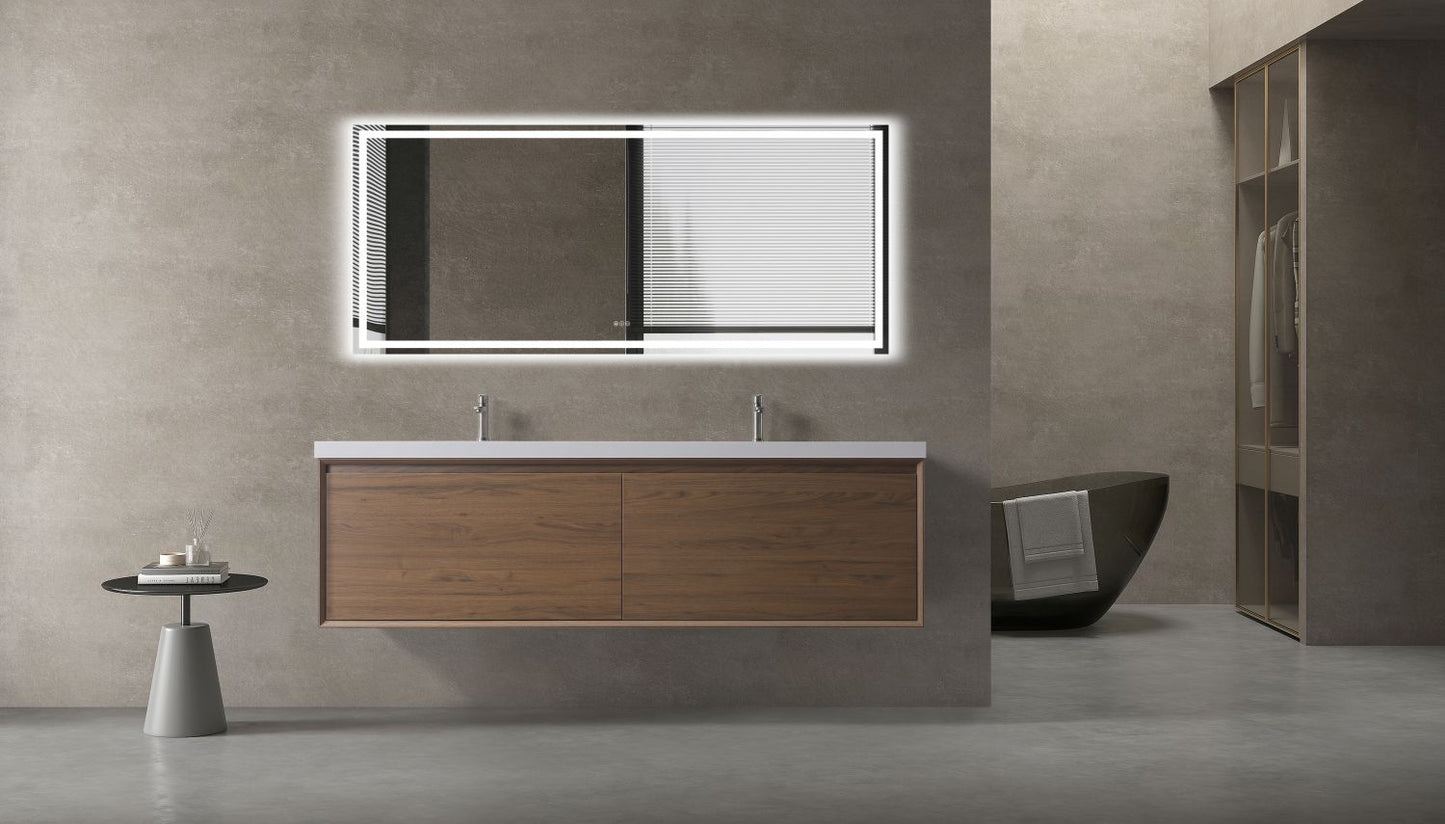 Waterpar® 70.87 in. L x 19.7 in. W x 21.65 in. H Natural Wood Bathroom Cabinet with Dual White Resin Sink