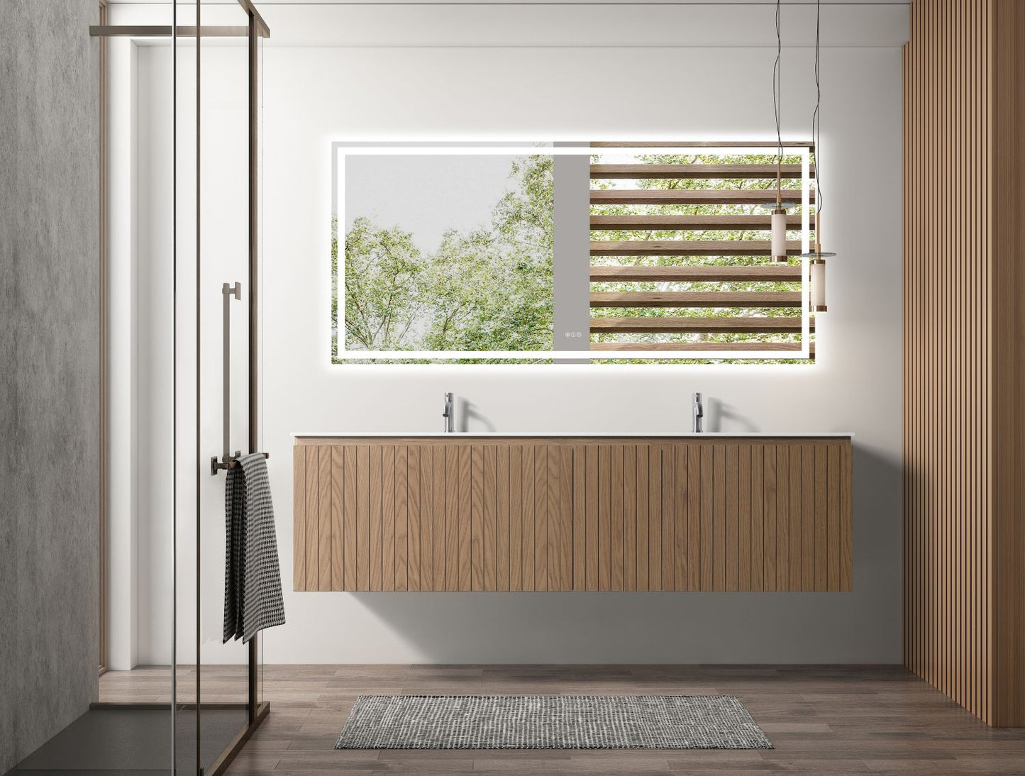 Waterpar® 72 in. L x 19.75 in. W x 20.16 in. H Natural Wood Bathroom Cabinet with Dual White Ceramic Sink