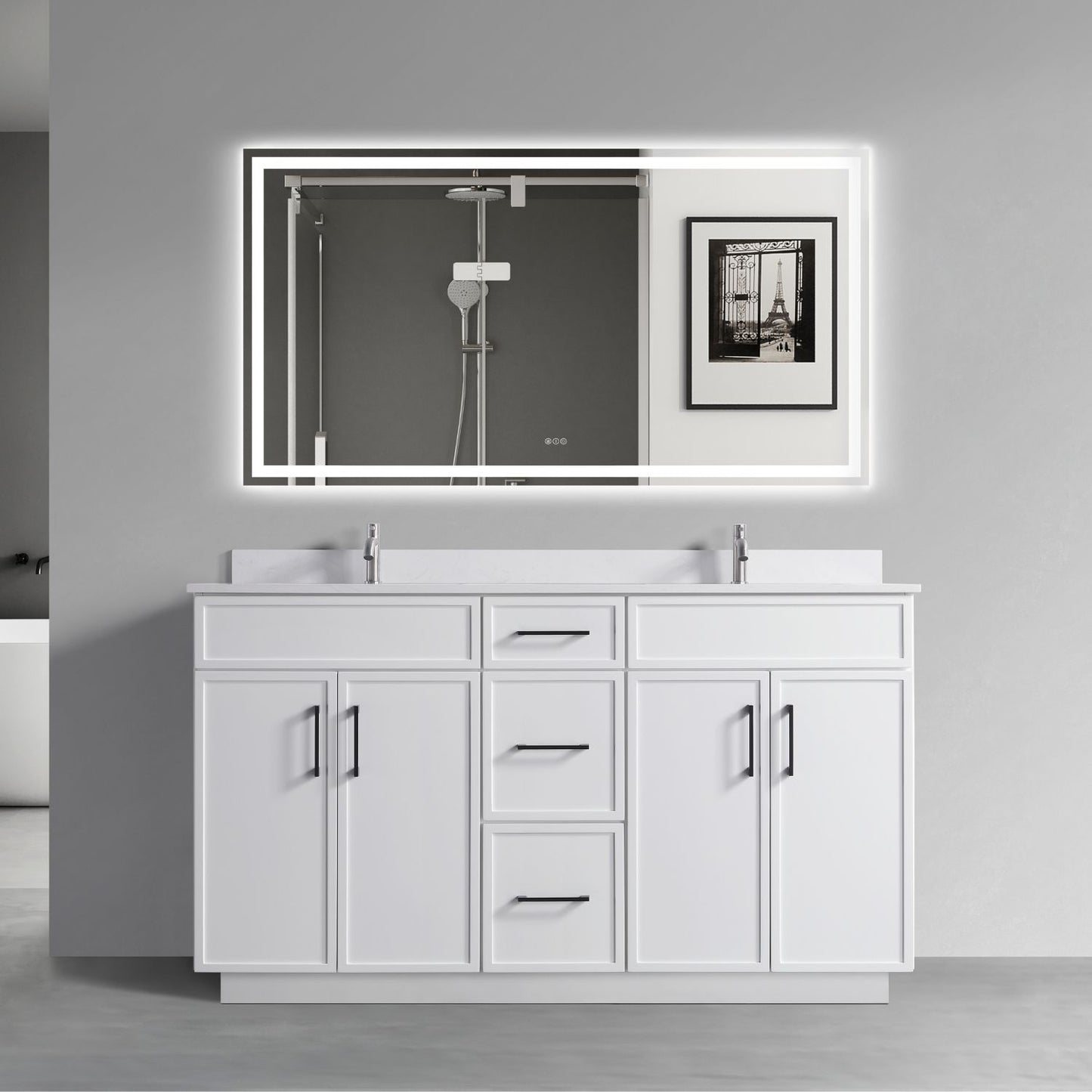 Waterpar® 60 in. L x 22 in. W x 35 in. H Minimalist Bathroom Cabinet with Dual Ceramic Sink