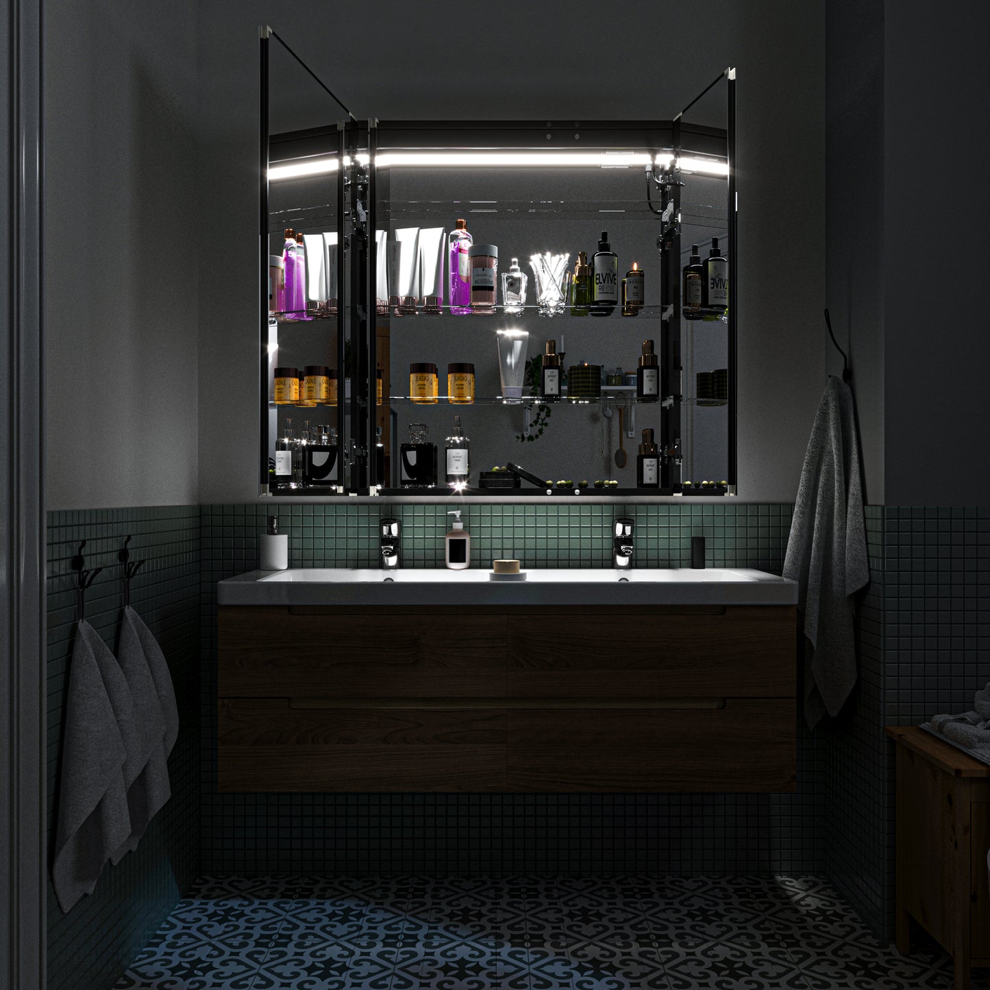 Waterpar® 36 in. W x 36 in. H Rectangular LED Aluminum Recessed/Surface Mount Medicine Cabinet with Mirror