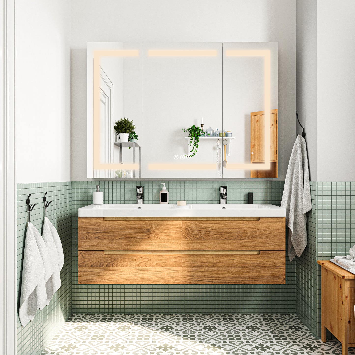 Waterpar® 48 in. W x 36 in. H Rectangular LED Aluminum Recessed/Surface Mount Medicine Cabinet with Mirror