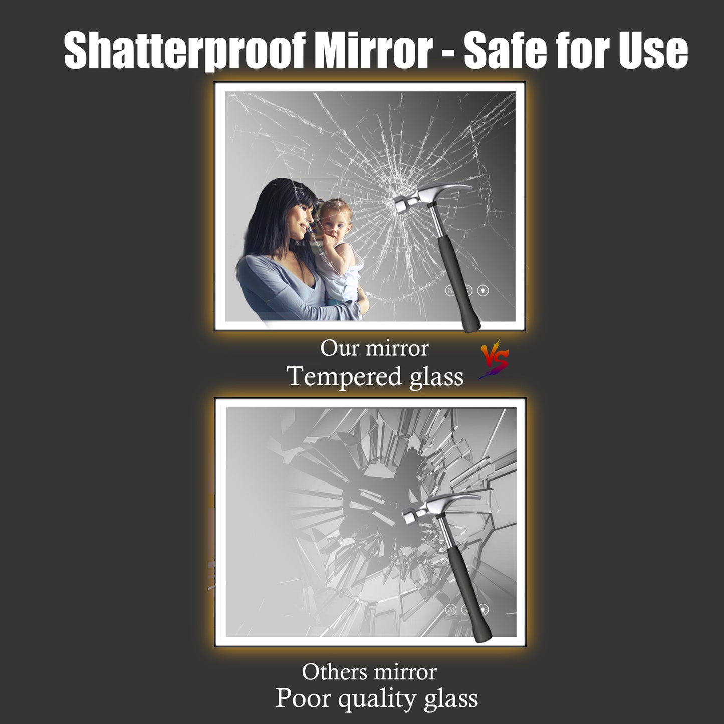 Waterpar® 40 in. W x 24 in. H Rectangular Framed Anti-Fog LED Wall Bathroom Vanity Mirror in Black with Backlit and Front Light