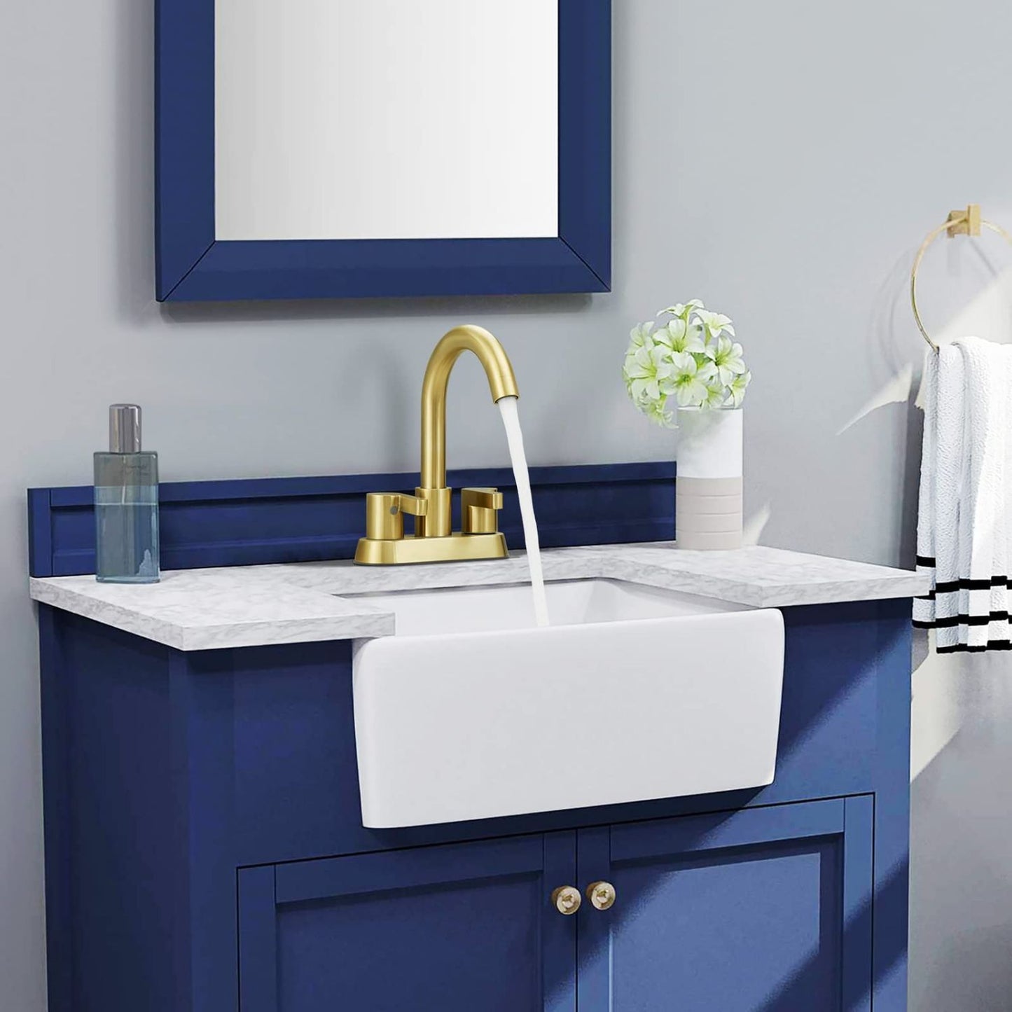 Waterpar® 4 in. Centerset Double Handle Bathroom Faucet with Supply Hose and Pop-up Drain