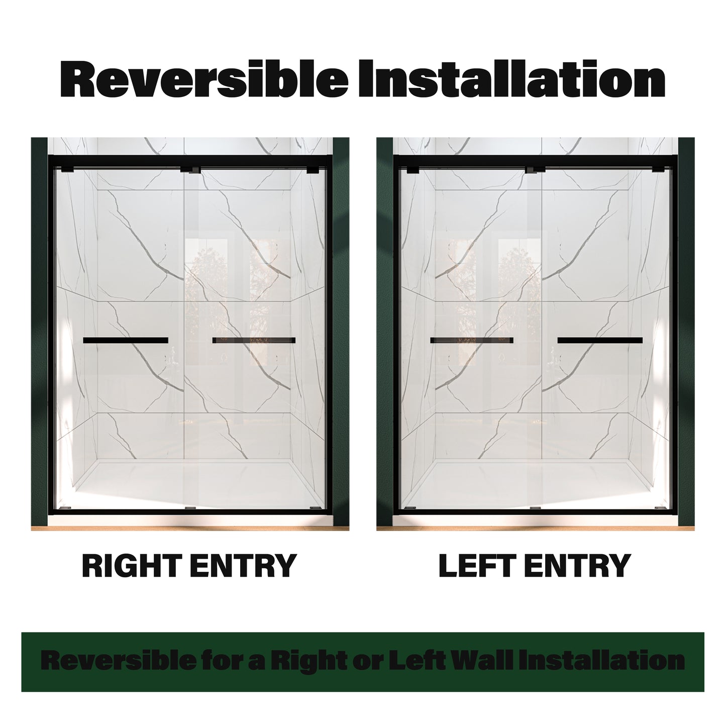 Waterpar® 56-60 in. W x 76 in. H Sliding Semi-Frameless Shower Door with Double Handle